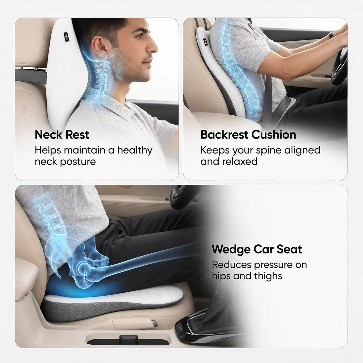 Calmsora™ Car Neck Rest & Lumbar Support Cushion Combo