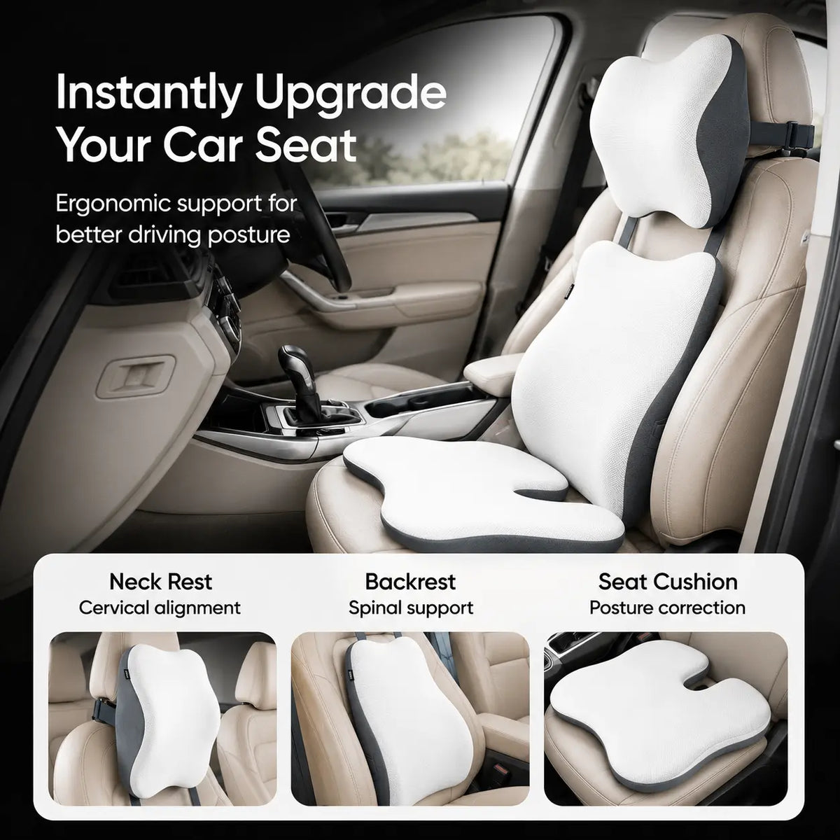 Calmsora™ Car Neck Rest & Lumbar Support Cushion Combo