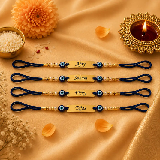Customised Golden Name Rakhi With Evil Eye