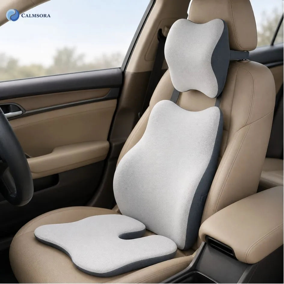 Calmsora™ Car Neck Rest & Lumbar Support Cushion Combo